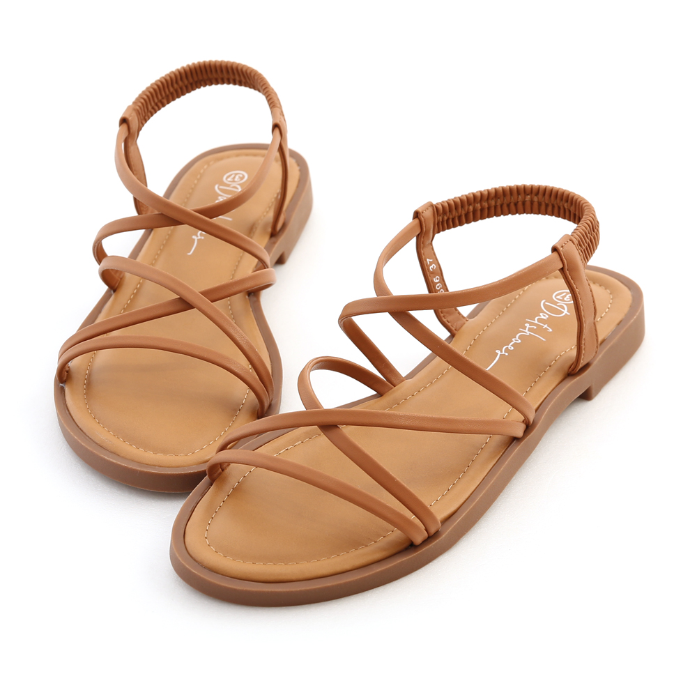 Flat Strappy Sandals Brown
