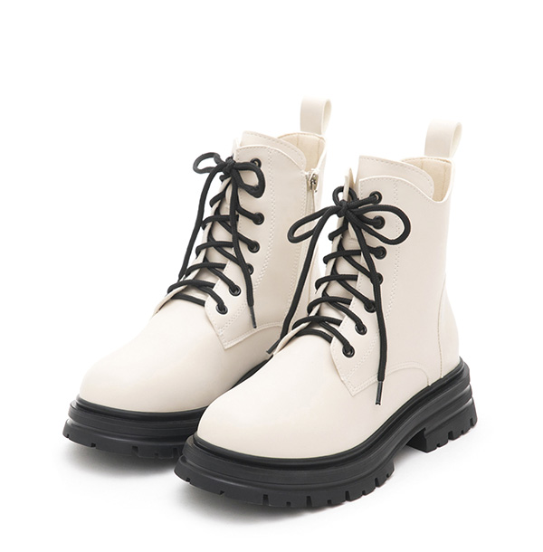 Side Cut Lace-Up Martin Boots Vanilla