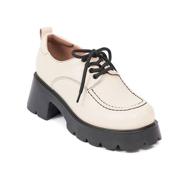 Retro Square Toe Chunky Oxfords Beige