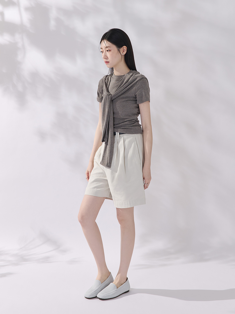 【3D零感雲織鞋】素面方頭樂福鞋 象牙灰