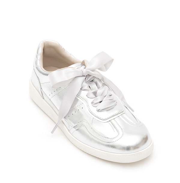 Ribbon Casual German Trainer Shoes Silver