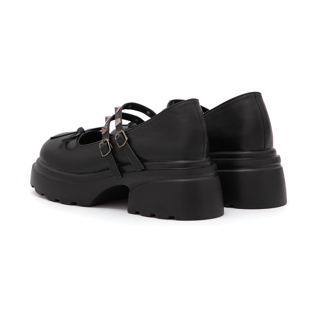 暗黑甜心鉚釘厚底瑪莉珍鞋 黑色