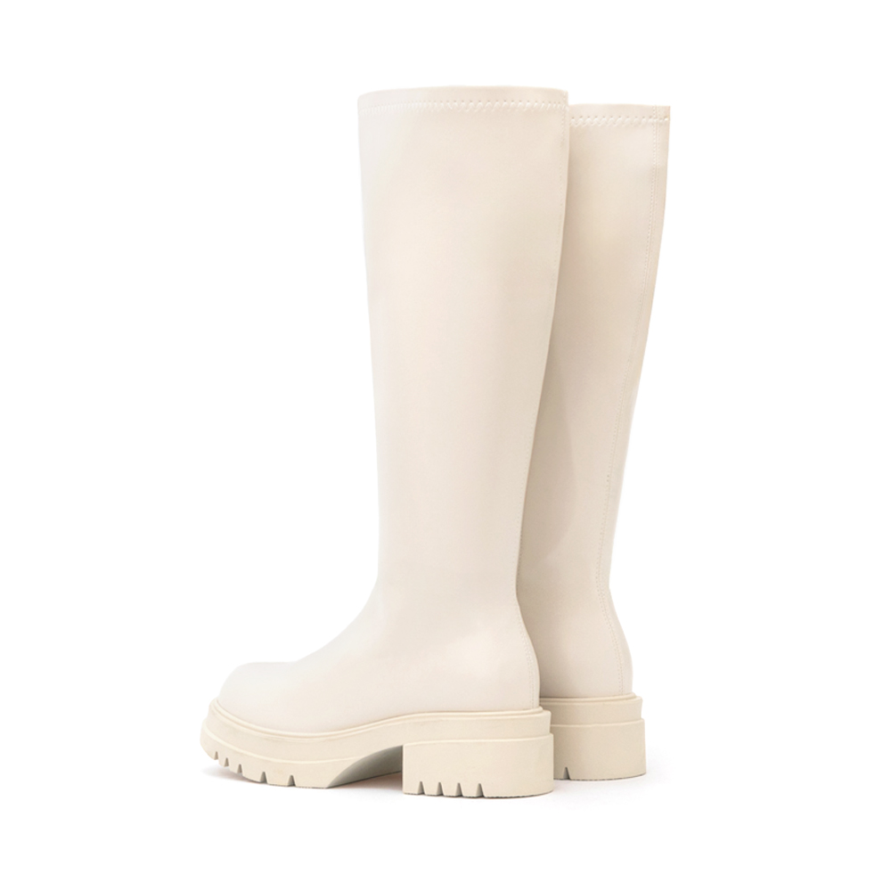 【加寬筒圍】韓團指標素面厚底瘦瘦長靴 米白色