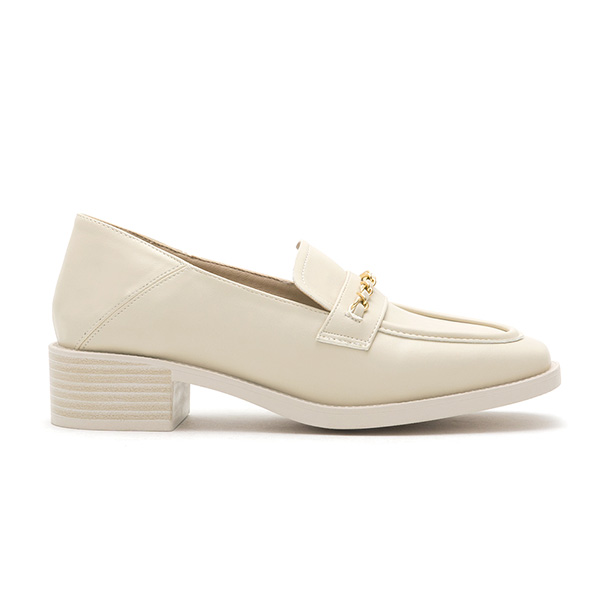 Metal Chain Square-Toe Loafers French Vanilla White