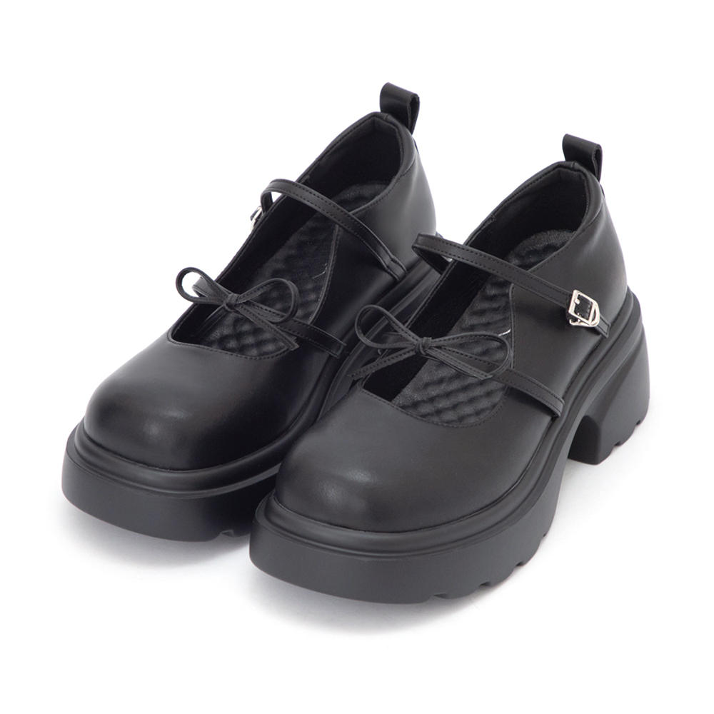 初戀甜心蝴蝶結厚底瑪莉珍鞋 黑色