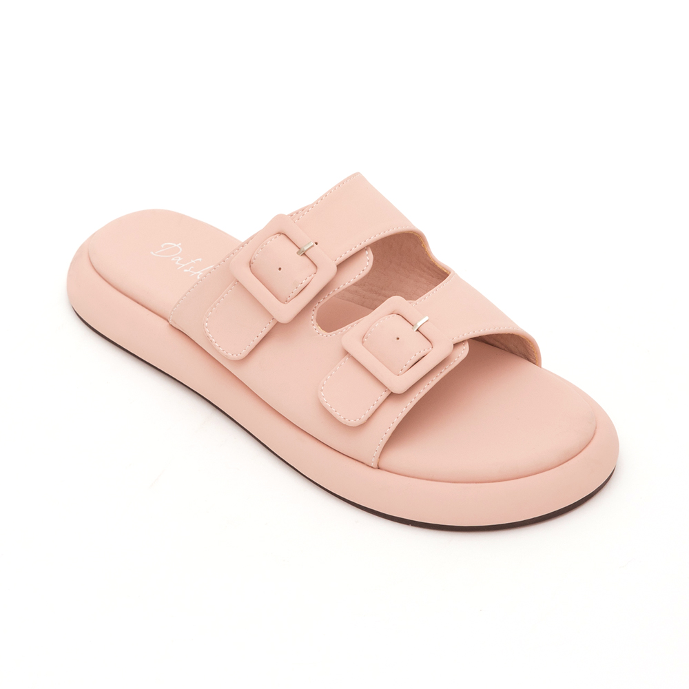 Pastel Square Buckle Cute Flat Sandals Pink