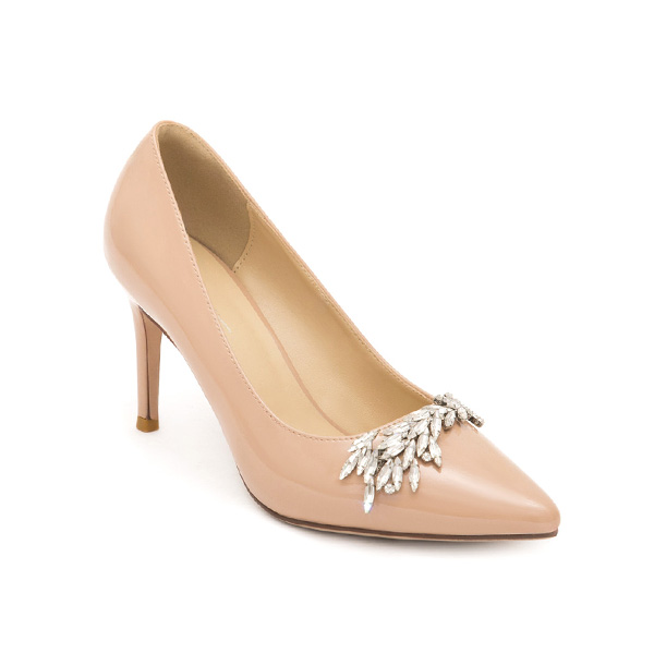 Glamour Gem-Embellished Patent Leather 8cm Heels Nude pink