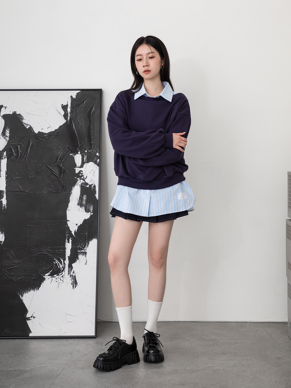 摩登少女．輕量鋸齒底綁帶德比鞋 黑漆