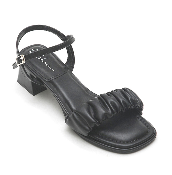 雲朵抓皺泡芙軟墊中跟涼鞋 黑