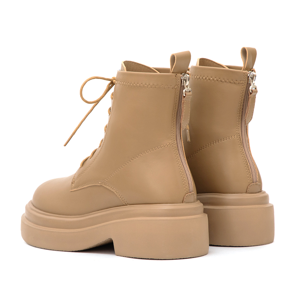 偶像學園輕量厚底綁帶短靴 杏色