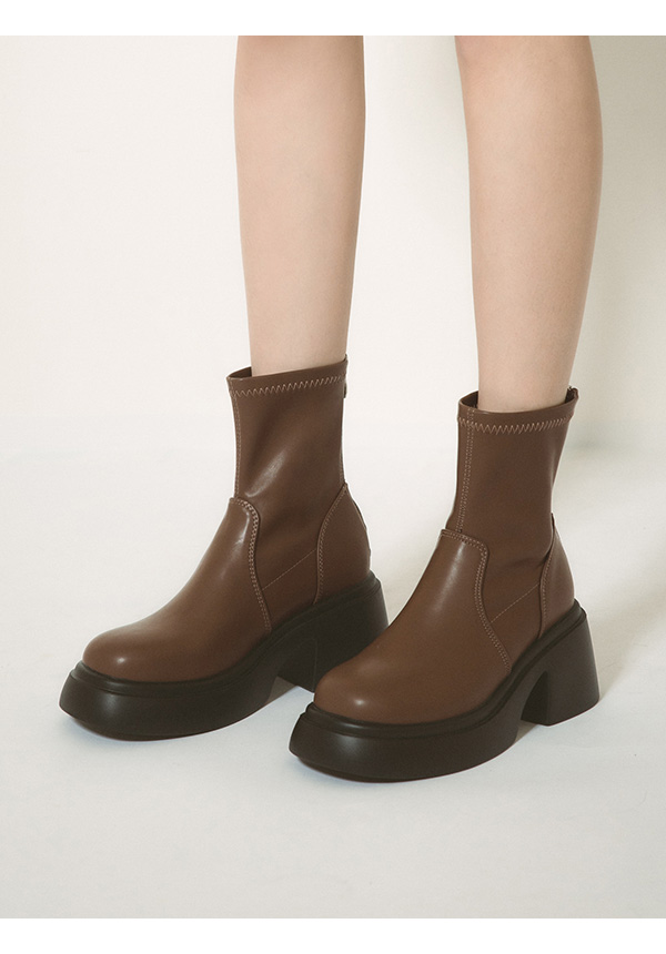 Lightweight Thick Sole Slimming Boots Brown