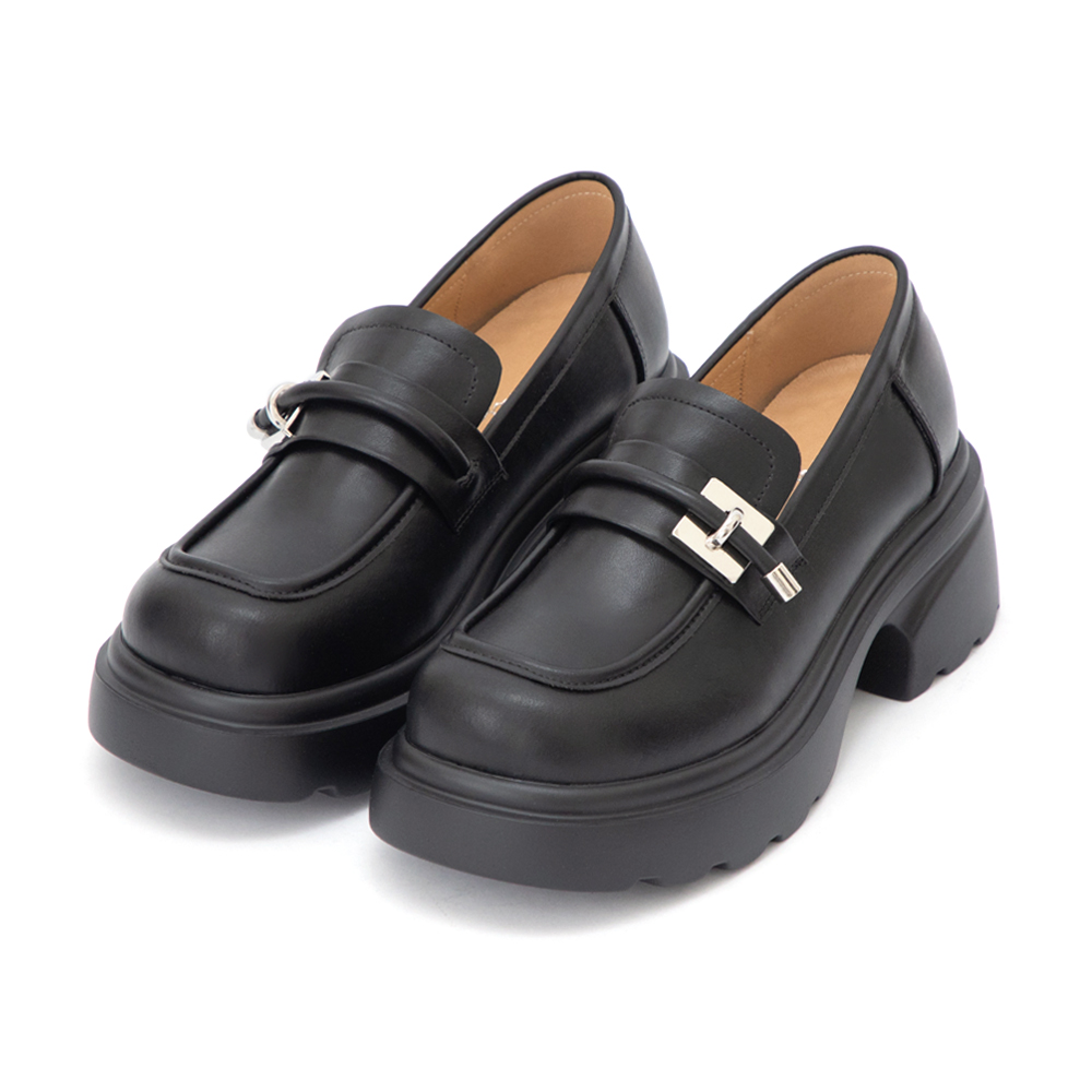 全日舒適小方塊厚底樂福鞋 黑色