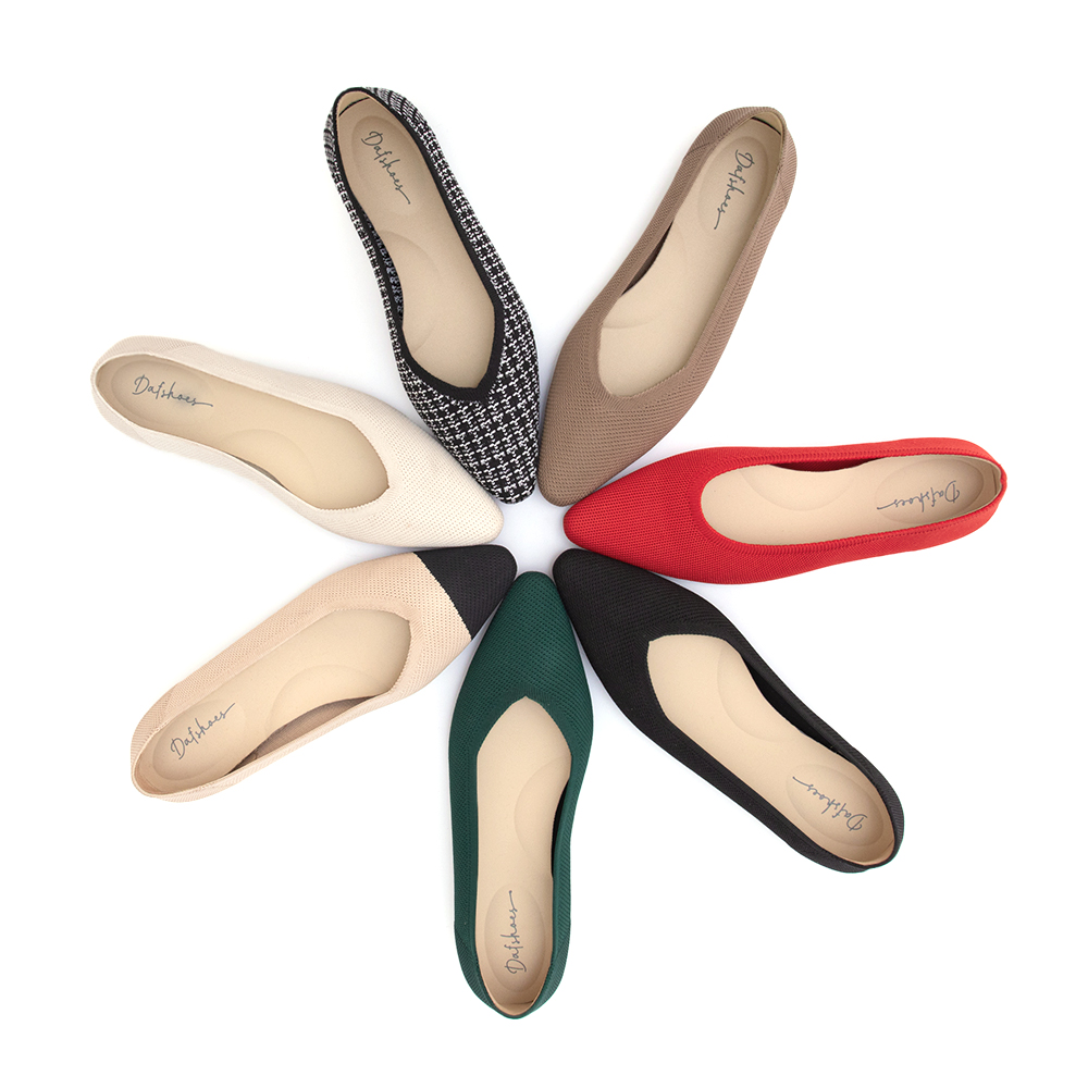 【3D零感雲織鞋】小V口尖頭通勤包鞋 黑白毛呢