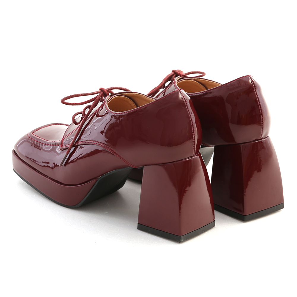 Patent Chunky Heeled Derby Burgundy │ D+AF Official Online Shop