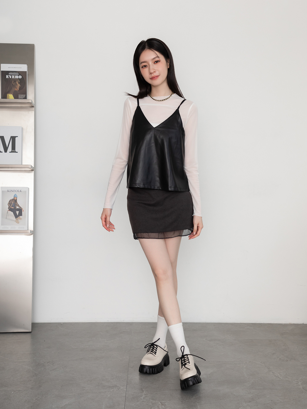 摩登少女.輕量鋸齒底綁帶德比鞋 香草米