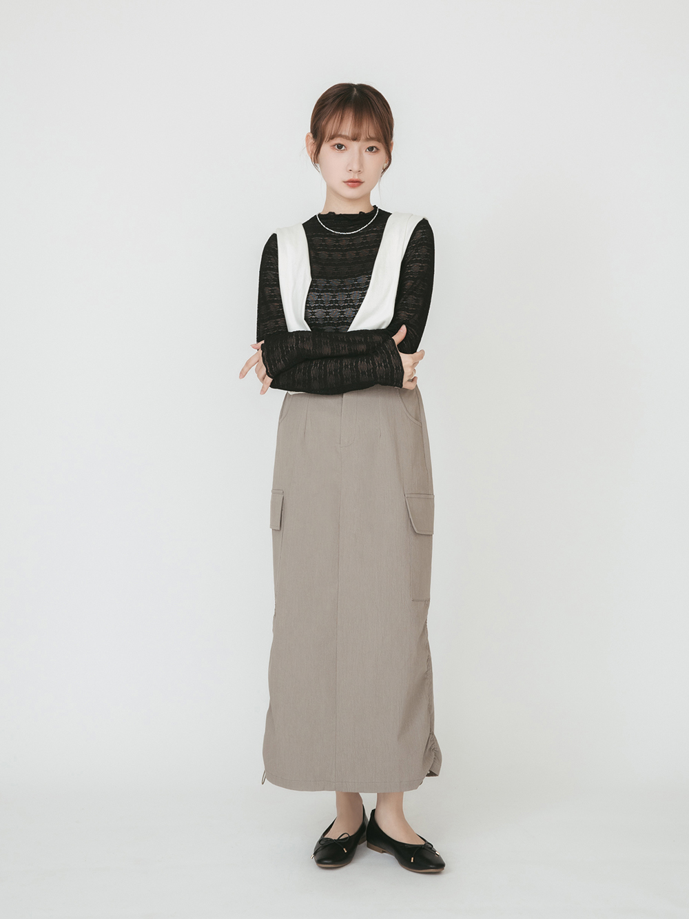 浪漫花釦．小蝴蝶結平底芭蕾娃娃鞋 時尚黑