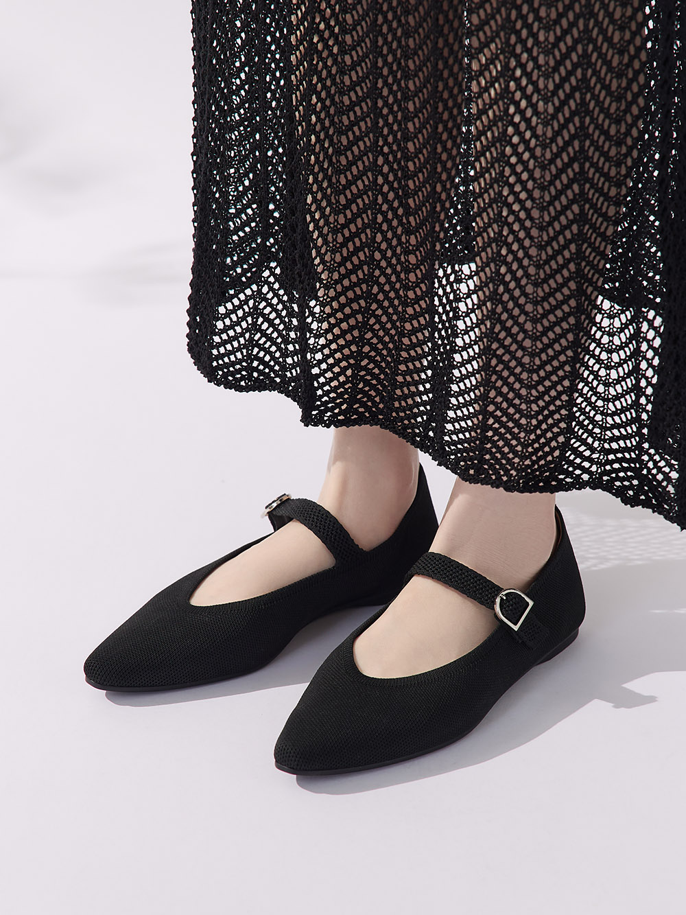 【3D零感雲織鞋】尖頭瑪莉珍鞋 午夜黑