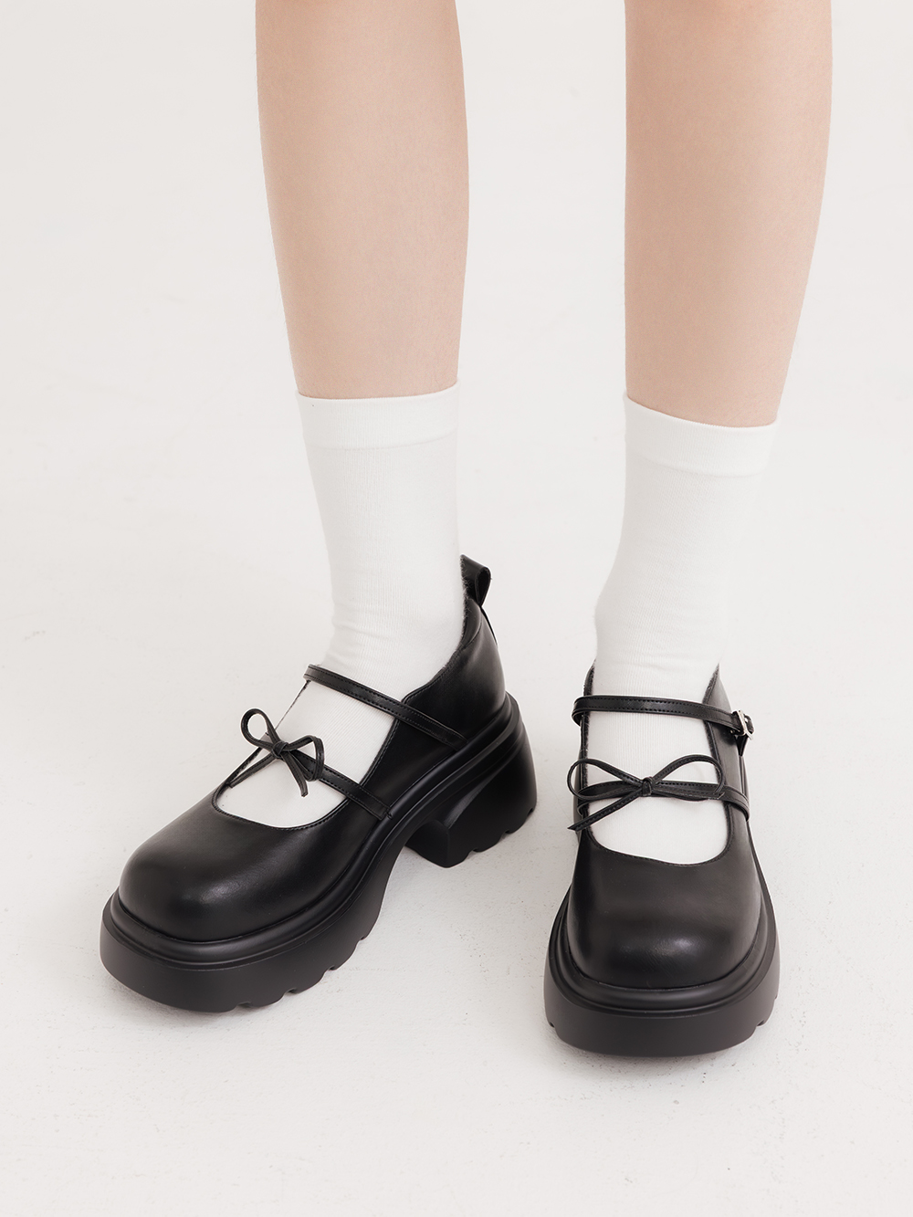 初戀甜心蝴蝶結厚底瑪莉珍鞋 黑色