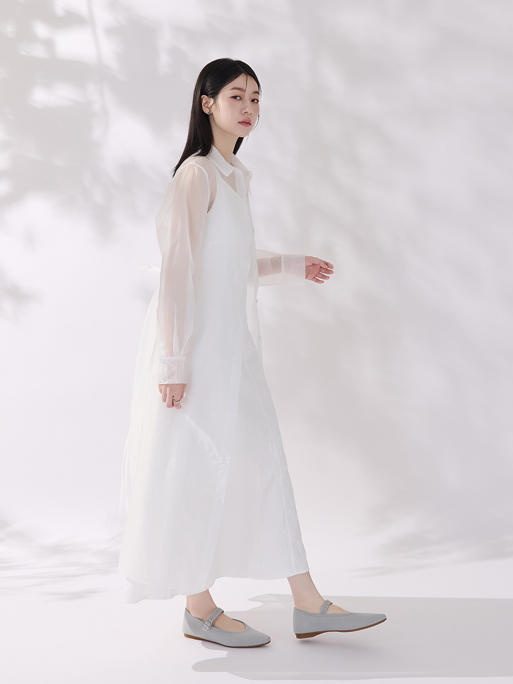 【3D零感雲織鞋】尖頭瑪莉珍鞋 象牙灰