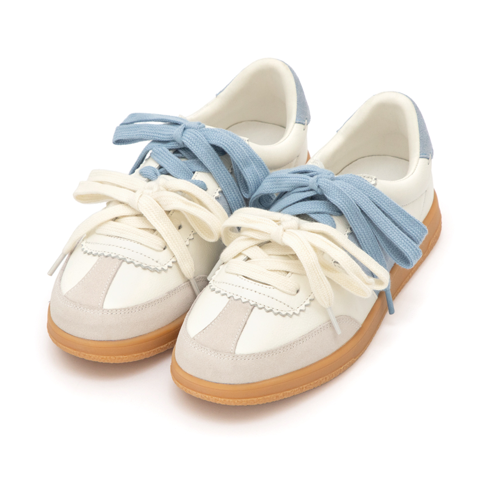 進化版2.0雙色鞋帶真皮德訓鞋 米白X藍色
