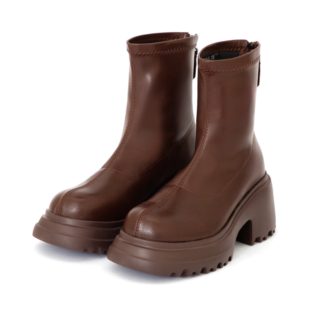 瘦腿密碼輕量厚底瘦瘦短靴 咖啡色