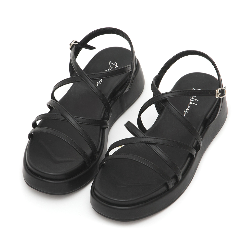 Cross-Strap Thick Sole Sandals Black