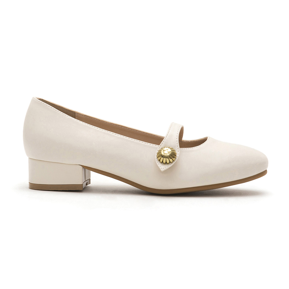 Sunflower Buckle Low-Heel Mary Jane Shoes Beige