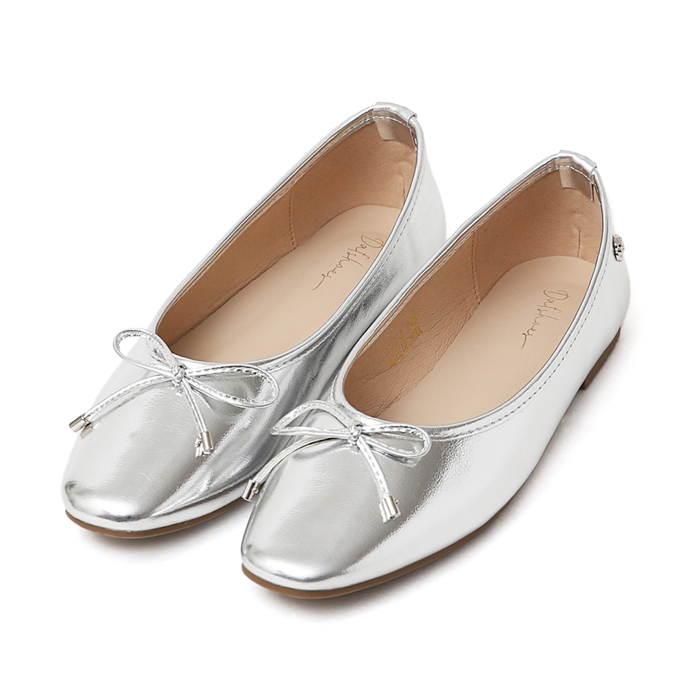 浪漫花釦．小蝴蝶結平底芭蕾娃娃鞋 百搭銀