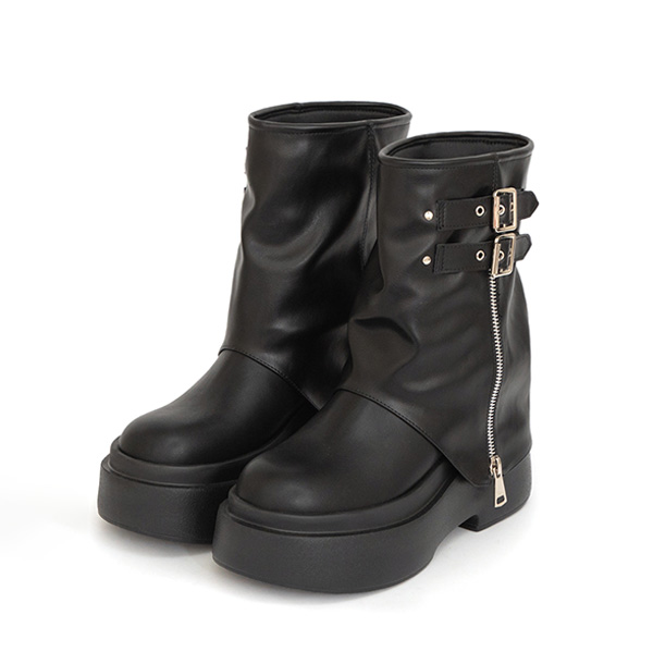 暗黑硬派Plus級加厚鬆糕底褲管短靴 黑色