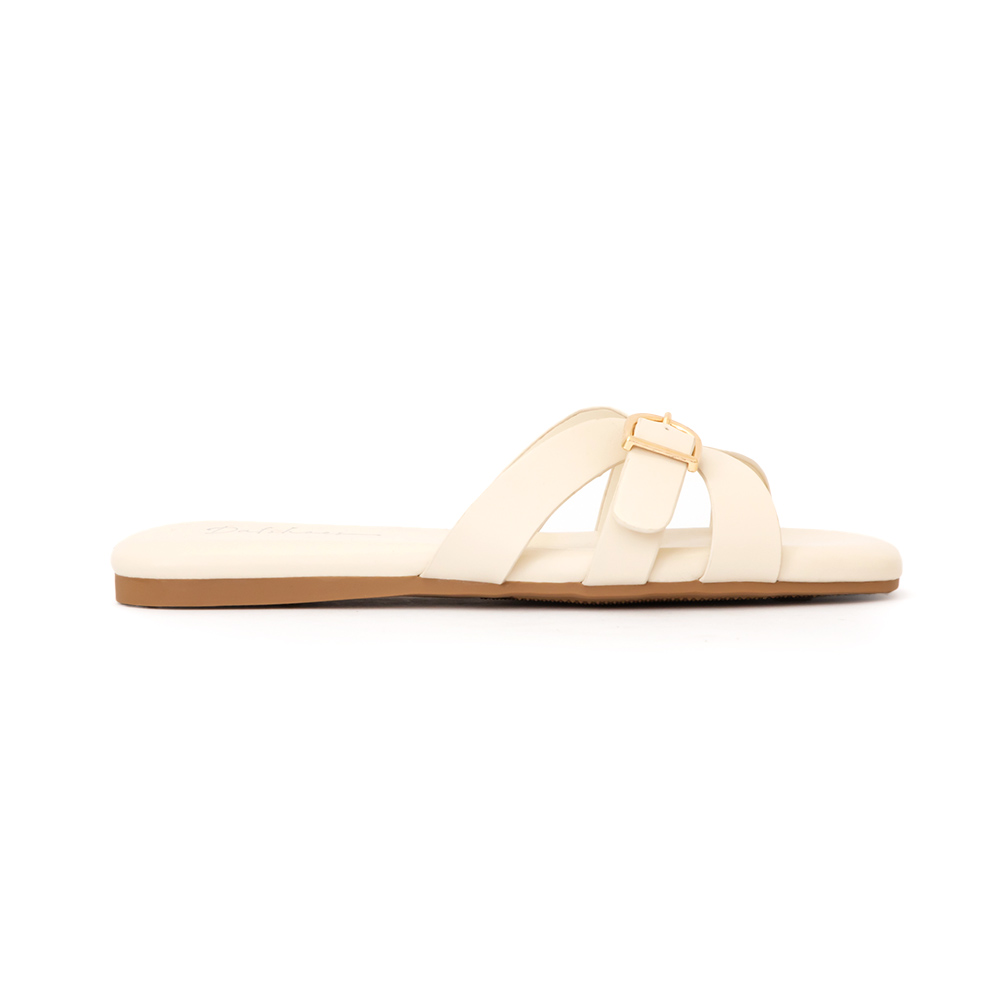 陽光海岸D型釦環平底拖鞋 白