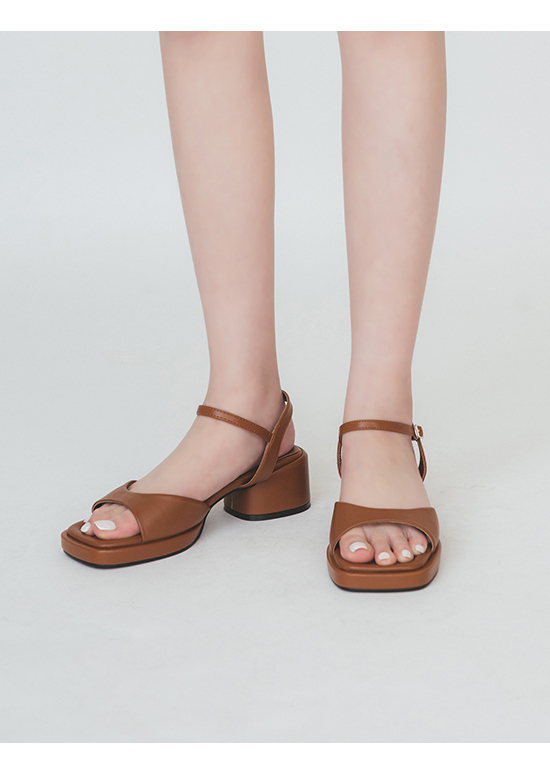Puffy Cushioned Curved Thin Strap Sandals Brown