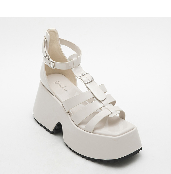 Woven Thick Sole Roman Sandals Ivory White