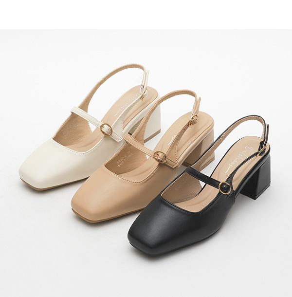 4D Cushioned Square Toe Mid-Heel Mary Jane Shoes 裸粉