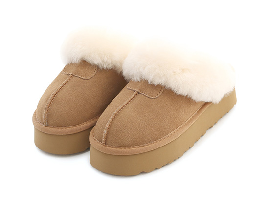 Genuine Leather Wool Thick Sole Snow Boots Slip-On Camel