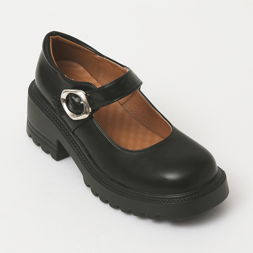 Metal Buckle Lightweight Thick Sole Mary Jane Shoes Black
