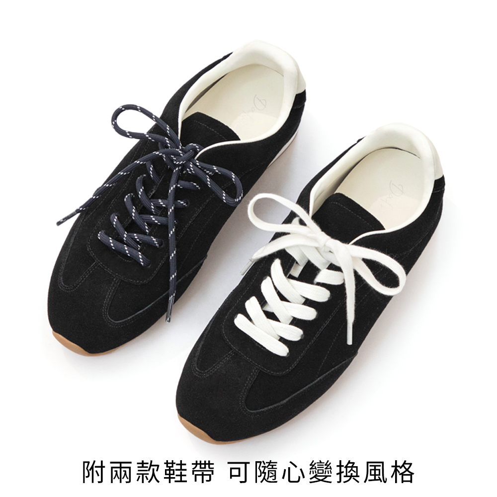 街角漫步雙色鞋帶真皮德訓鞋 黑色