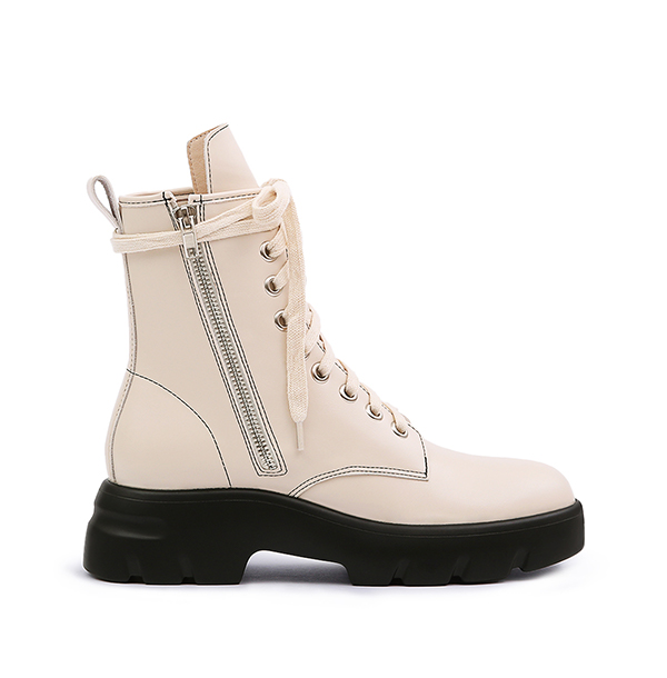 Lightweight Sole Colorblock Combat Ankle Boots 米