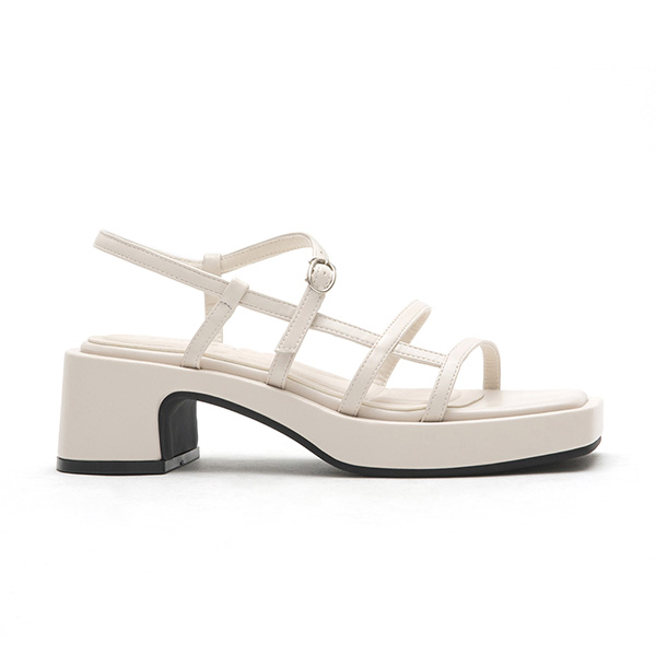 Square-Toe Strappy Platform Sandals Beige