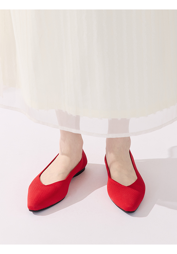 【3D零感雲織鞋】小V口尖頭通勤包鞋 熱戀紅