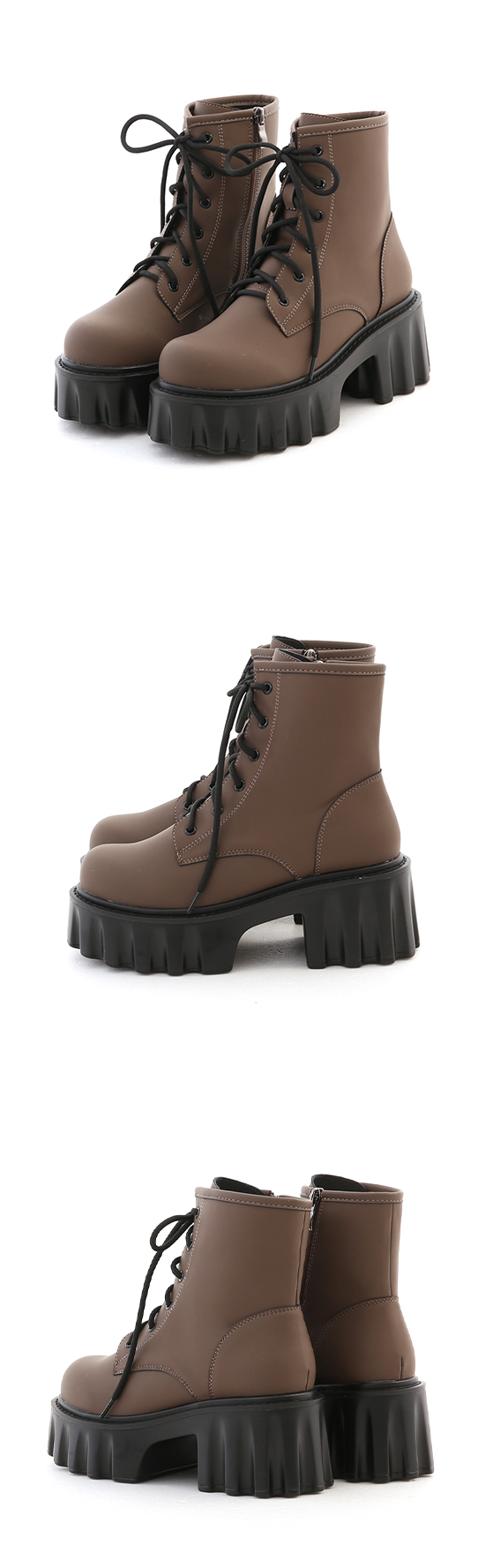 Zig-Zag Chunky Platform Lace-Up Boots Brown