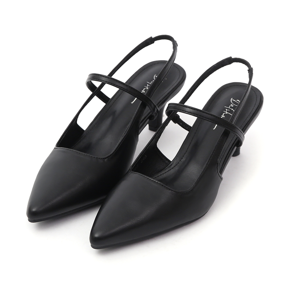 Pointed-Toe Low Heel Slingback Pumps Black