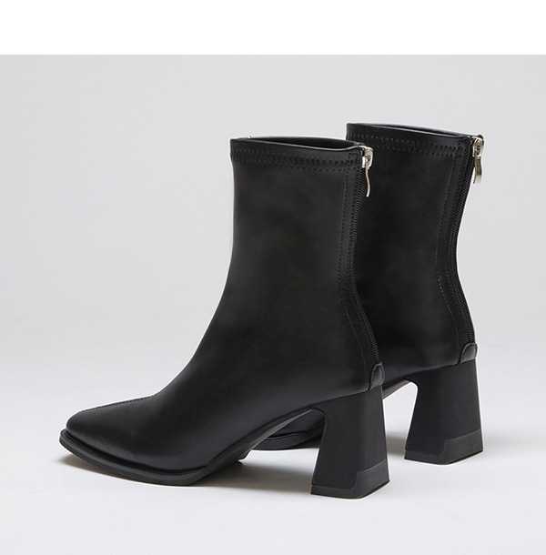 Plain Square Toe High Heels Slimming Boots Black