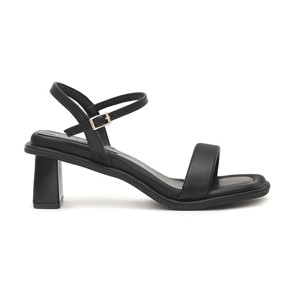 Square Toe Soft Mid-Heel Sandals Black