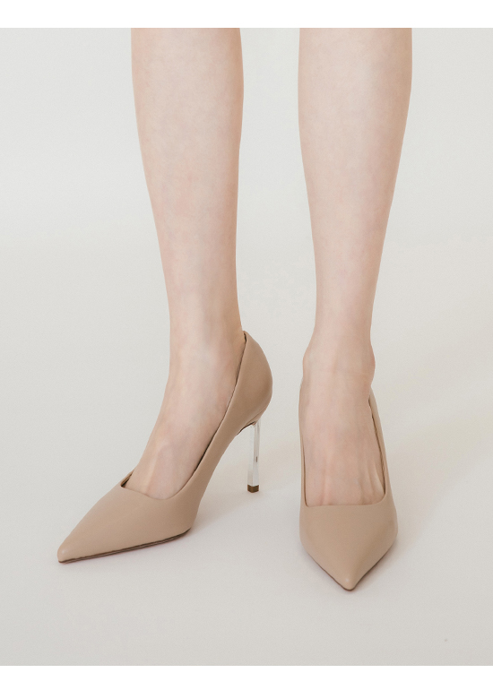 Plain Pointed Toe 9cm High-Heels Beige