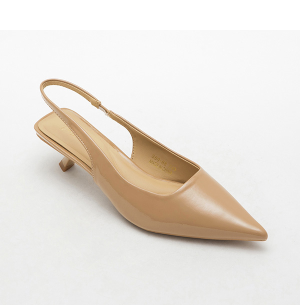 Elegant Pointed Toe Patent Mid-Heel Slingbacks 奶茶