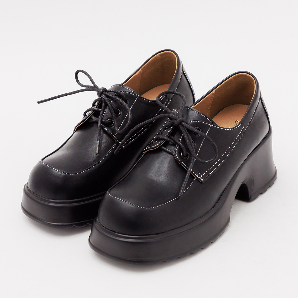 Preppy Style Lightweight Lace-up Derby Shoes Black