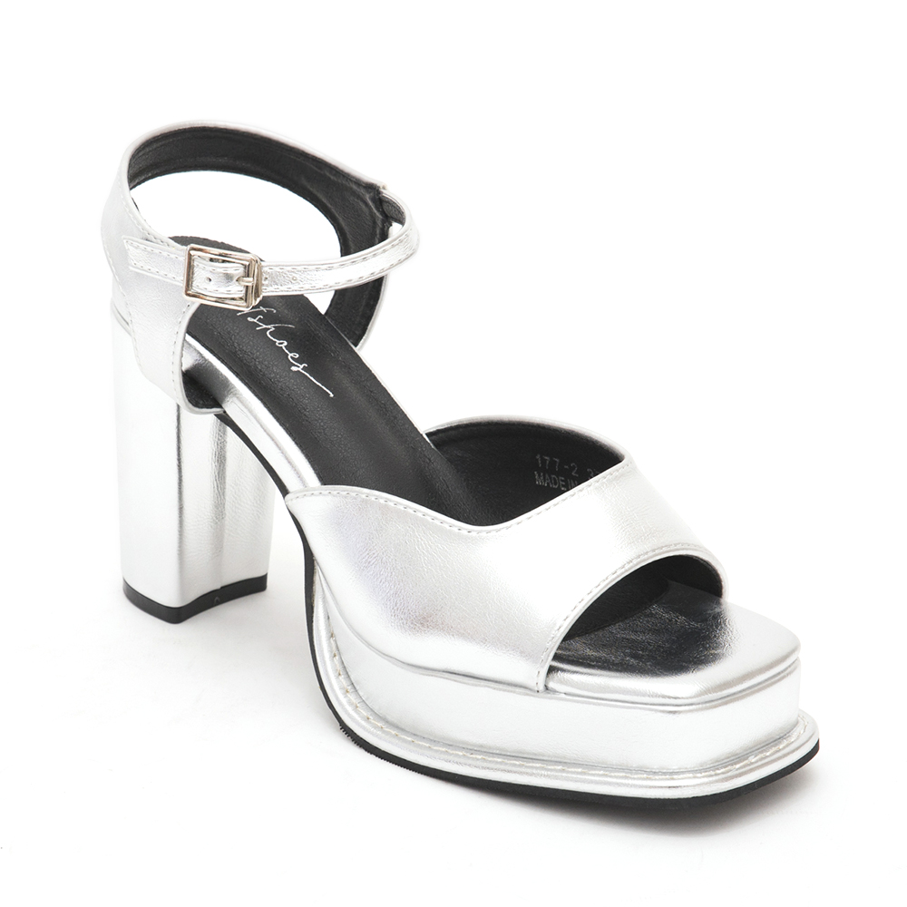 Platform Ankle Strap Mary Jane Heels Silver