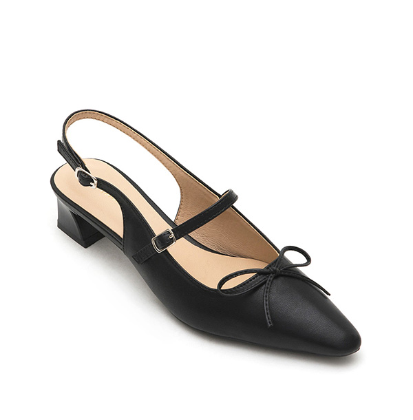 Bow Tie Pointed Toe Slingback Heels Black