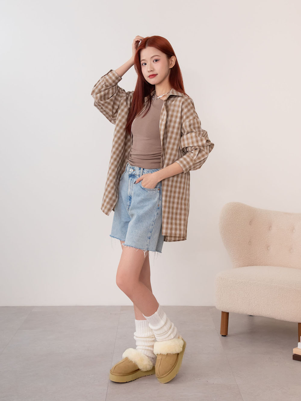 雪地精靈.真皮羊毛厚底雪靴拖鞋 沙色