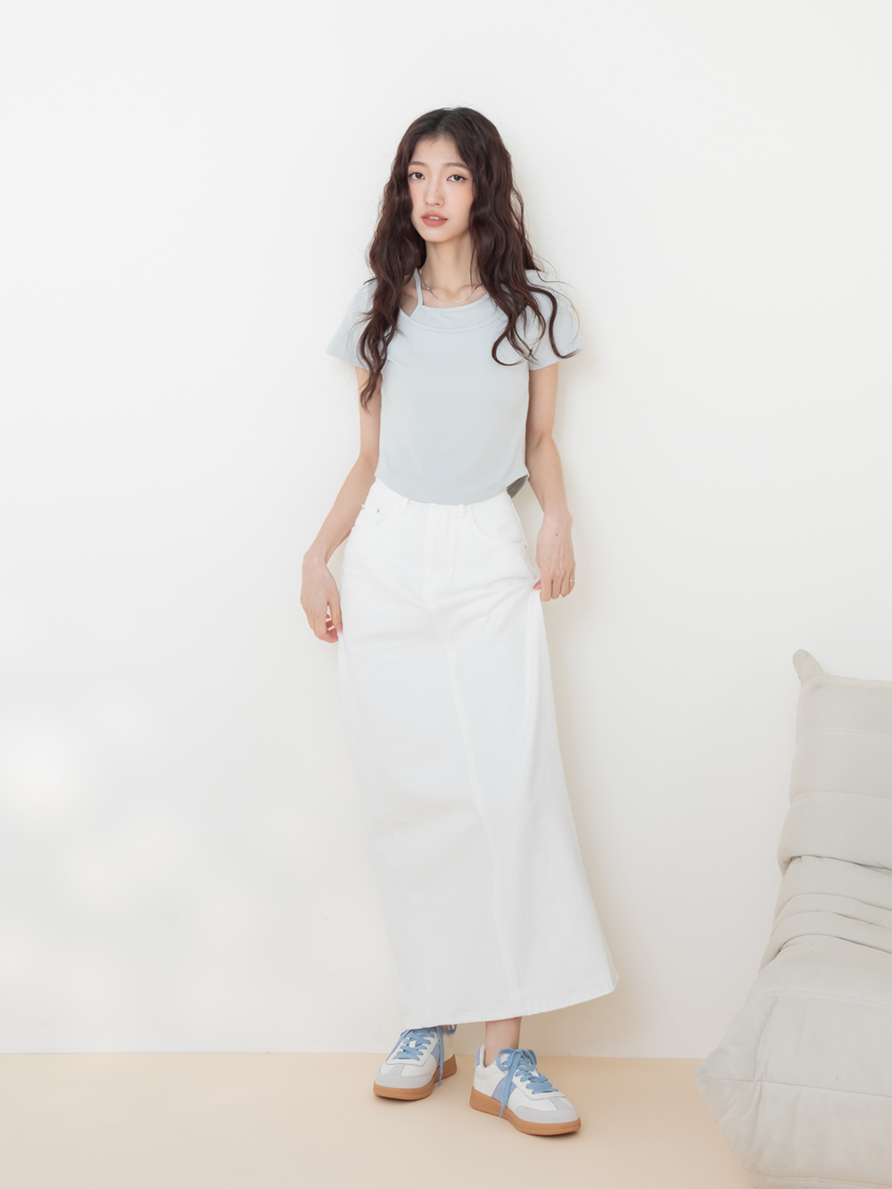 進化版2.0雙色鞋帶真皮德訓鞋 米白X藍色